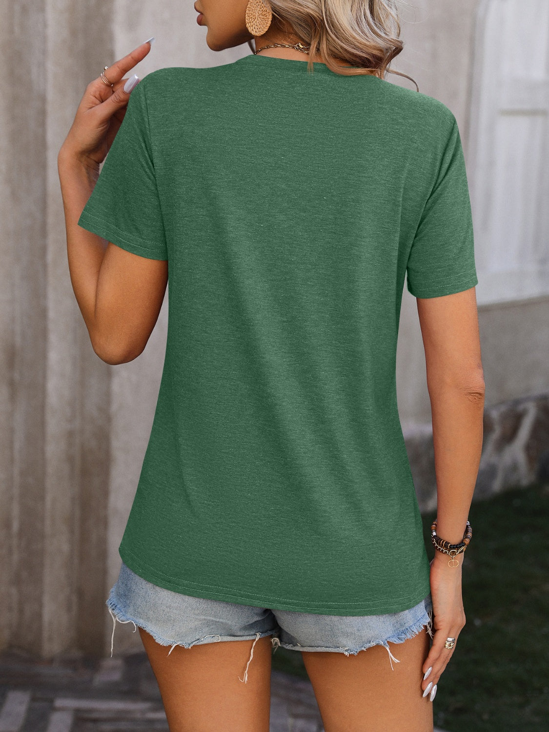 Heathered Round Neck Short Sleeve T-Shirt