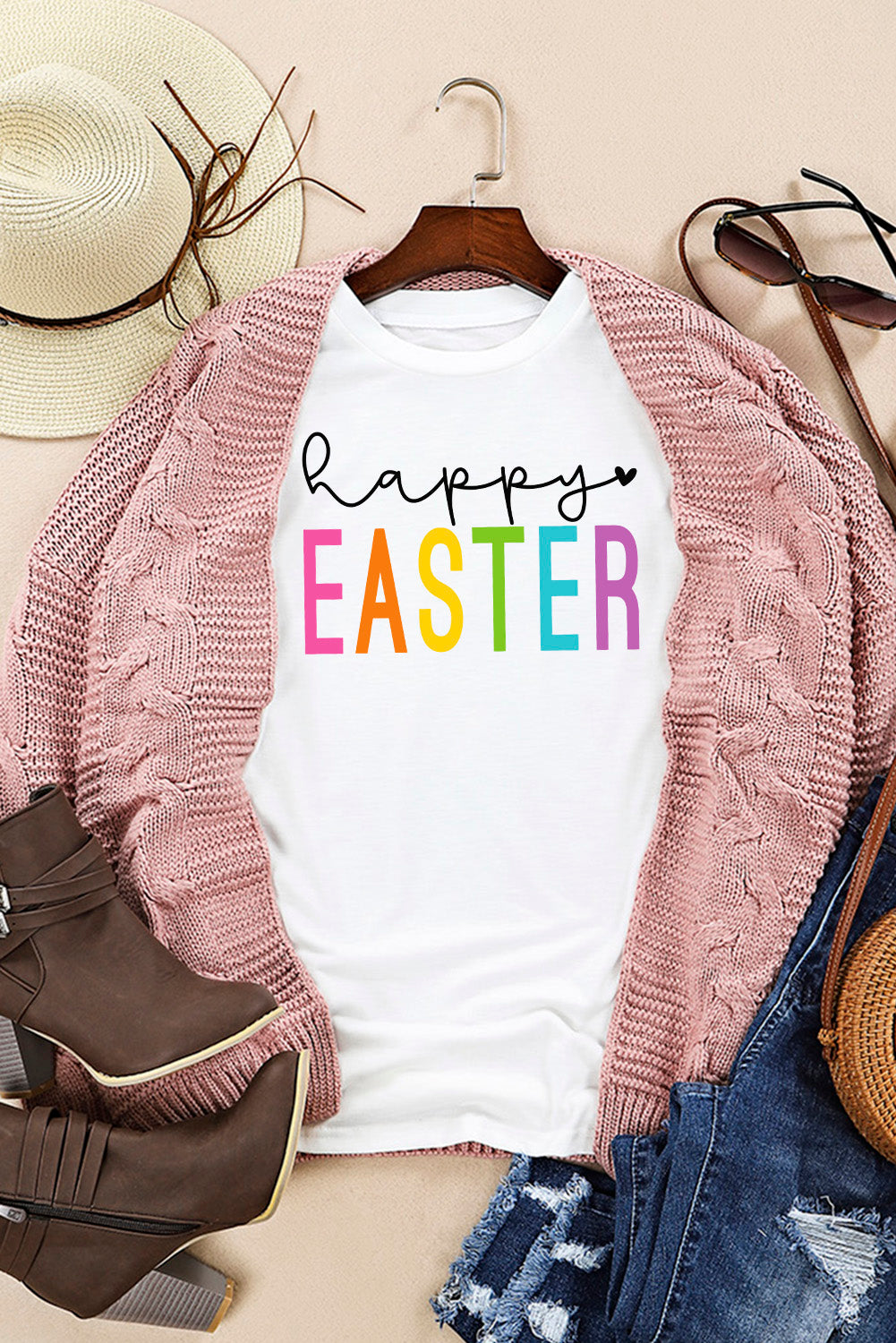 HAPPY EASTER Round Neck Short Sleeve T-Shirt