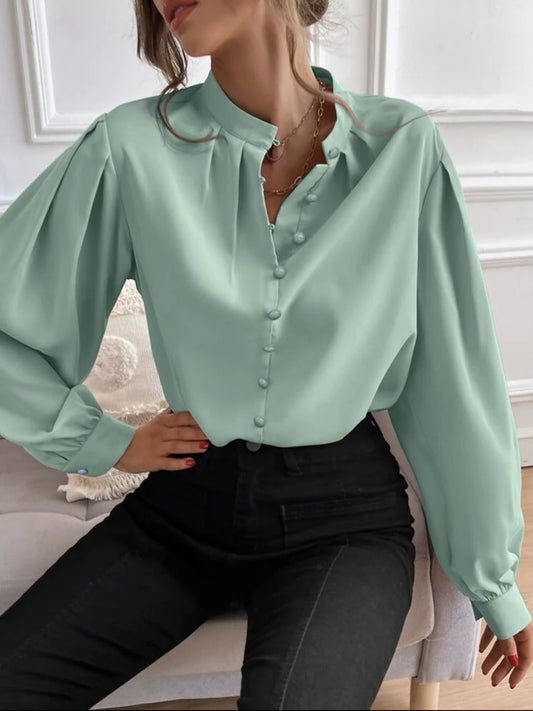 Mock Neck Button Front Shirt