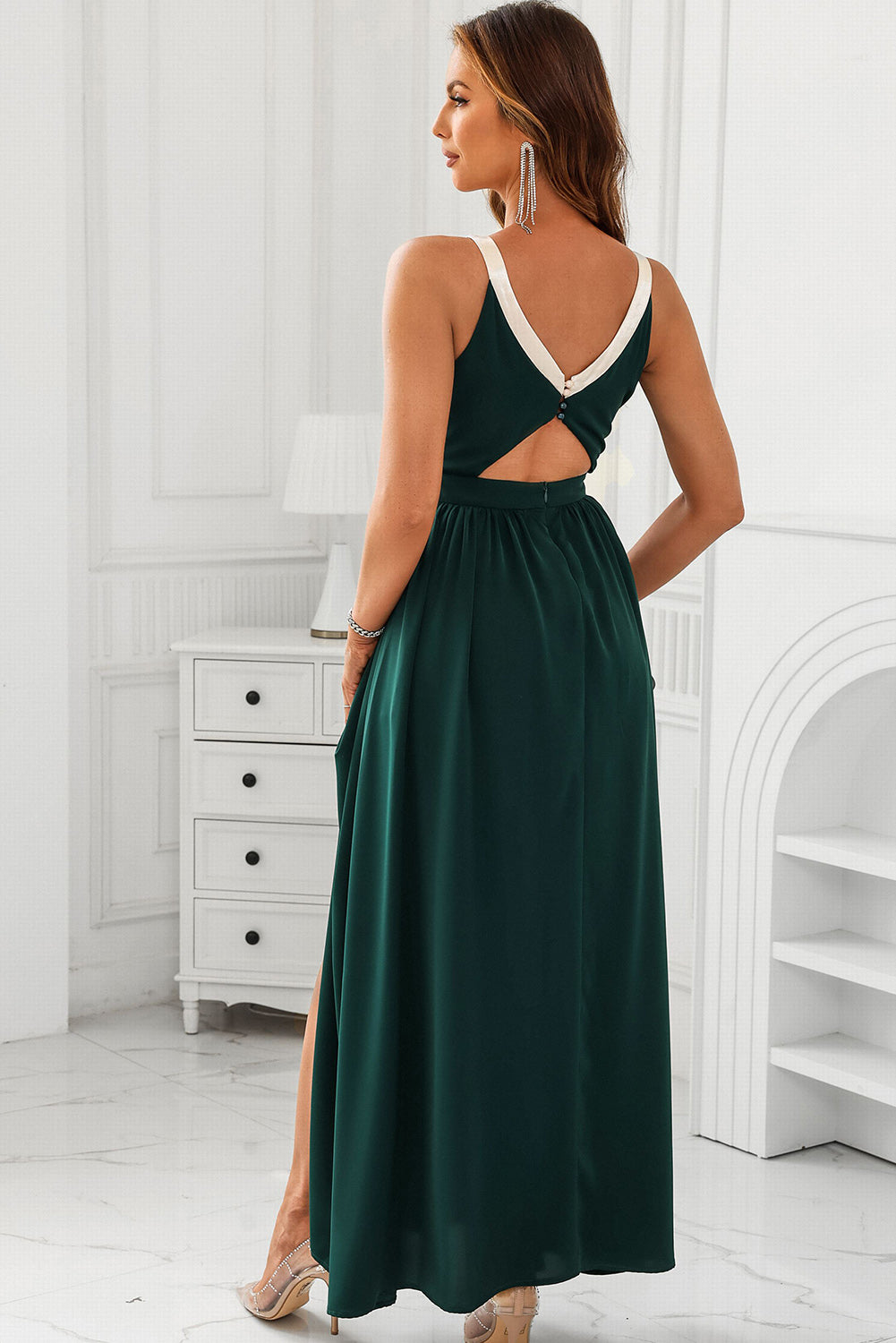 Cutout Ruched Slit Sleeveless Dress