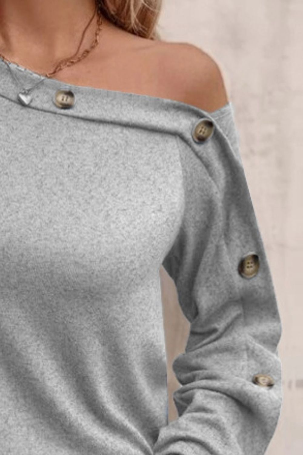 Decorative Button One Shoulder T-Shirt