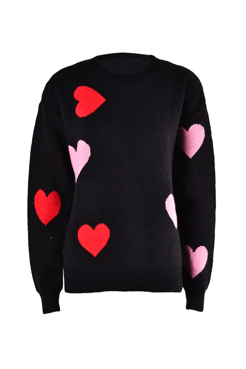 Heart Round Neck Droppped Shoulder Sweater