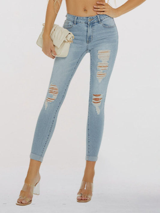 Distressed Skinny Cropped Jeans