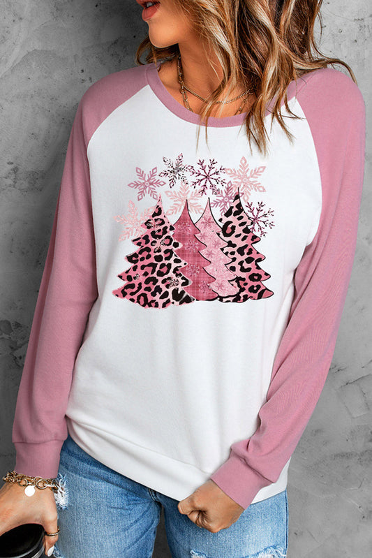 Christmas Tree Graphic Round Neck Long Sleeve T-Shirt