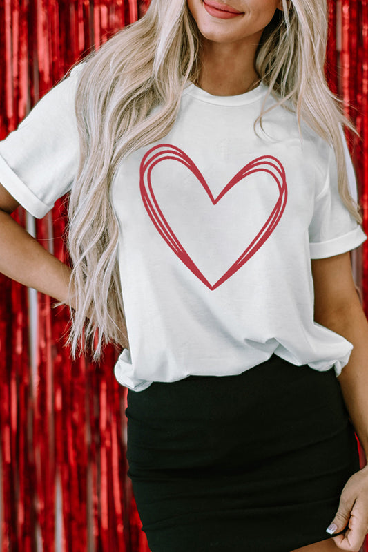 Heart Round Neck Short Sleeve T-Shirt