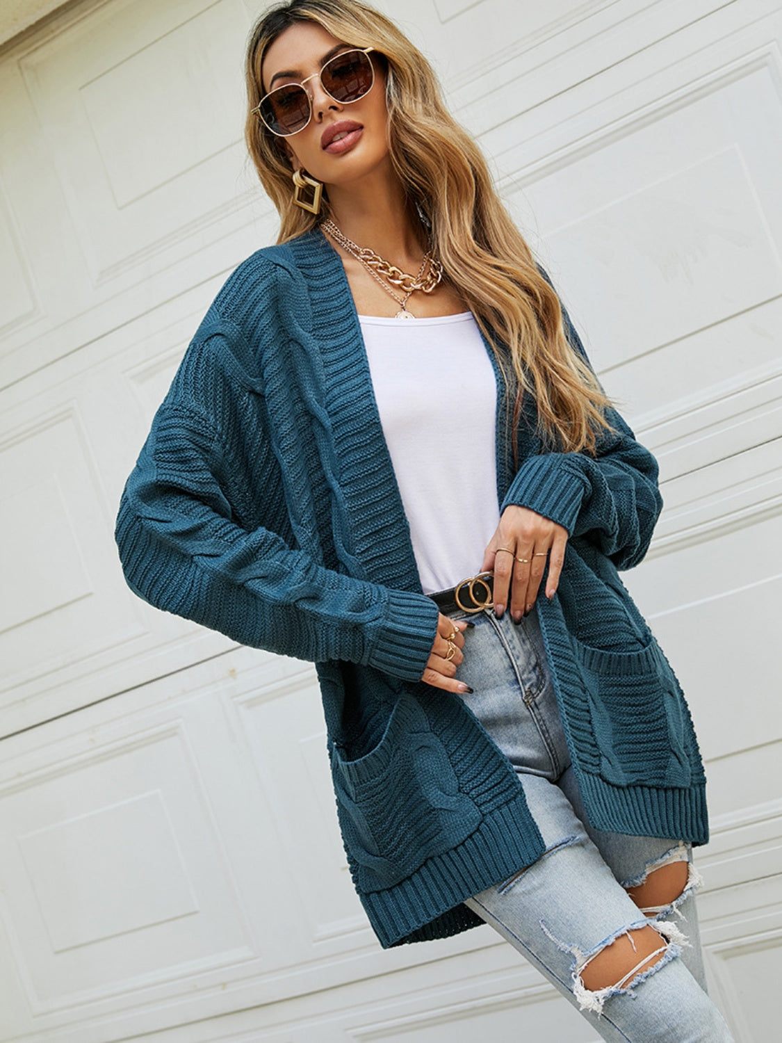 Open Front Dropped Shoulder Longline Cardigan