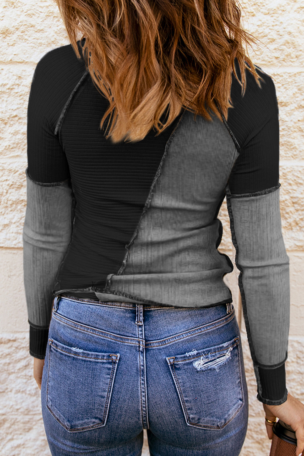 Color Block Round Neck Long Sleeve T-Shirt