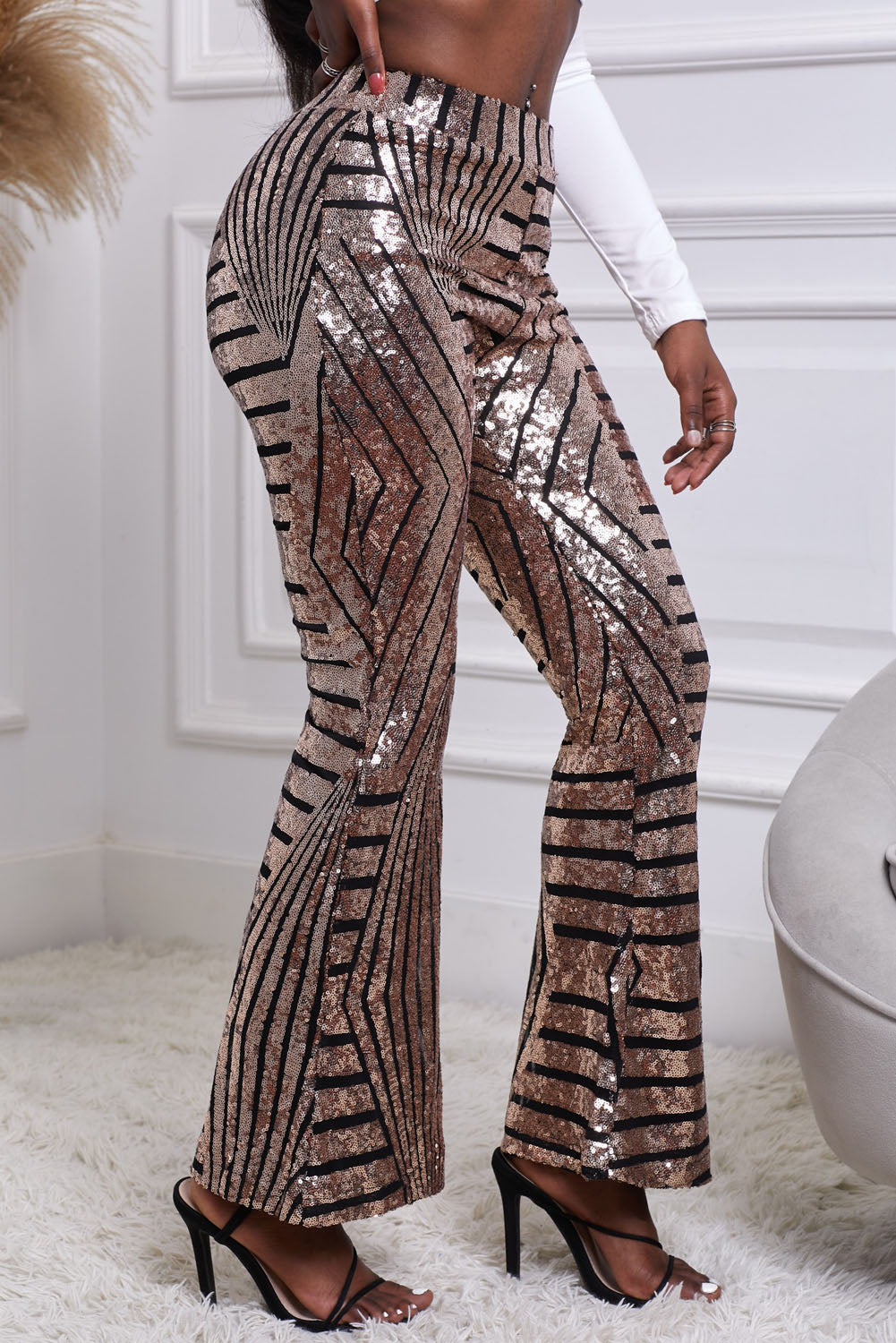 Sequin Striped High Waist Bootcut Pants