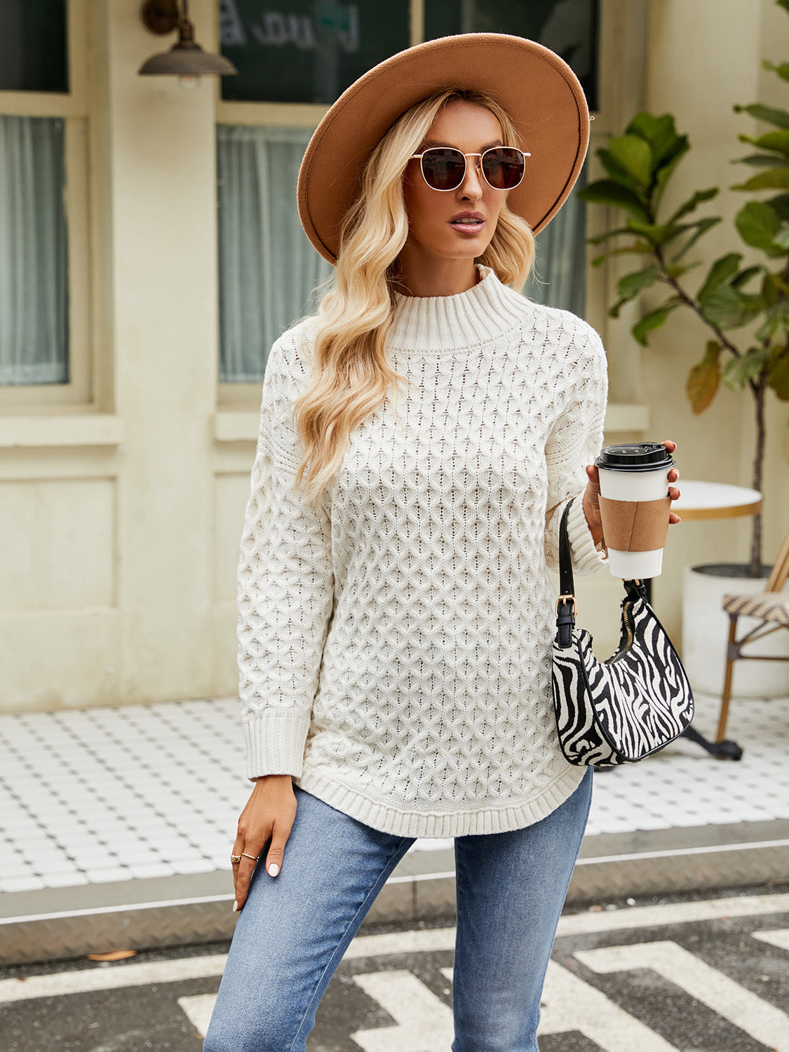 Mock Neck Slit Sweater