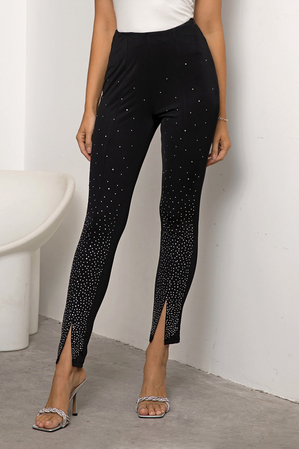 High Waist Front Slit Pants